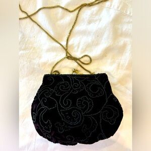 Vintage Vanessa after five handbag. Black velveteen. With beads.‎
